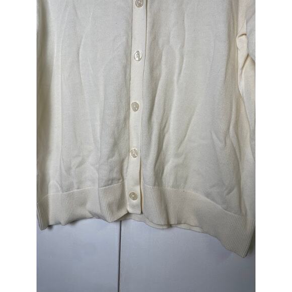 Loft Modern Crewneck Ivory Cardigan Womens Large Button Down Sweater Cream - Picture 7 of 12